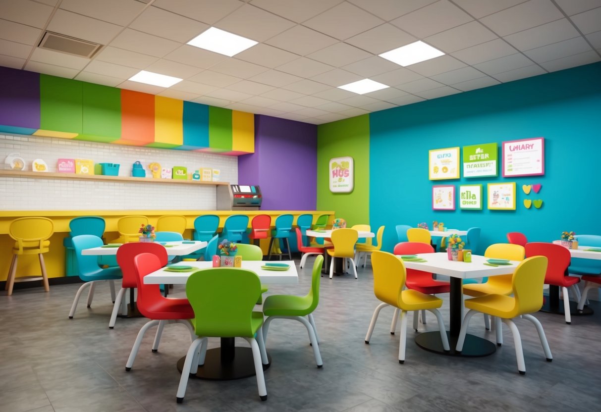 A colorful, playful restaurant in West Fargo filled with kid-friendly decor and high chairs, with a menu featuring fun and healthy options for little ones
