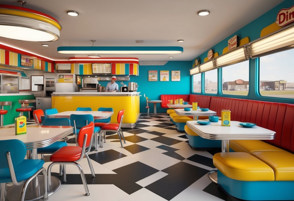 A colorful diner with retro decor and a play area for toddlers, serving classic Oklahoma City dishes like chicken fried steak and fried okra